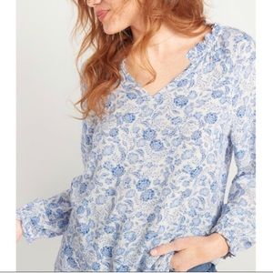 Ruffled Floral-Print Split-Neck Blouse - Old Navy